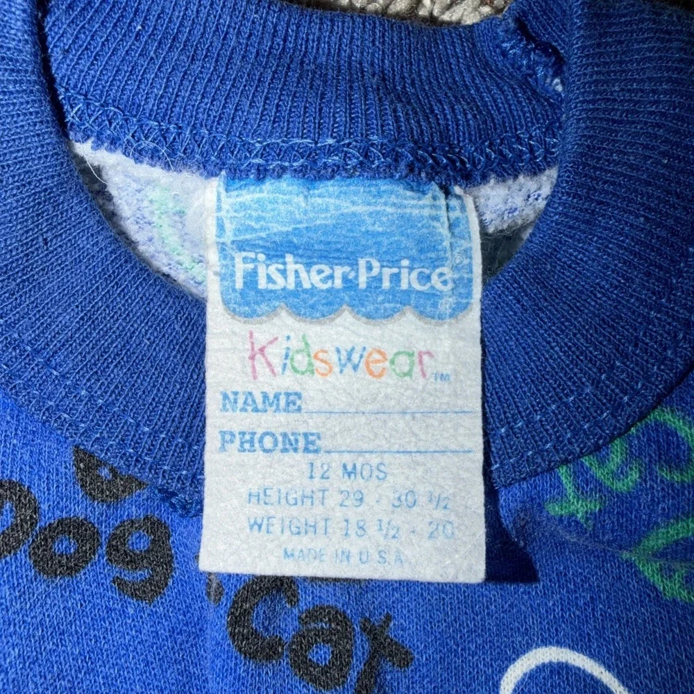 Vintage Y2K Fisher Price Kidswear‎ Toddler Sweatshirt Dog Cat Mouse Print Blue